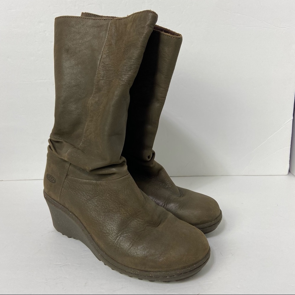 Keen Boots Women's Brown Leather Wedge Heel Size 8 1007695 Slip On